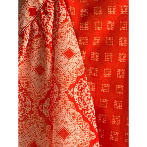 Kut From the Kloth sz XL orange block print tie hemline 3/4 sleeve semisheer top - Picture 2 of 7